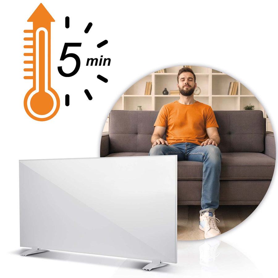 Infrarødt varmepanel 1000 W til væg-, skråvæg- og loftmontering med ON/OFF-knap – hvid