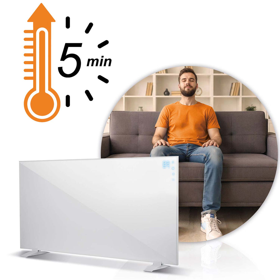 Infrarødt varmepanel 1000 W med WiFi, app, fjernbetjening og touchpanel, 3-i-1 montering – hvid