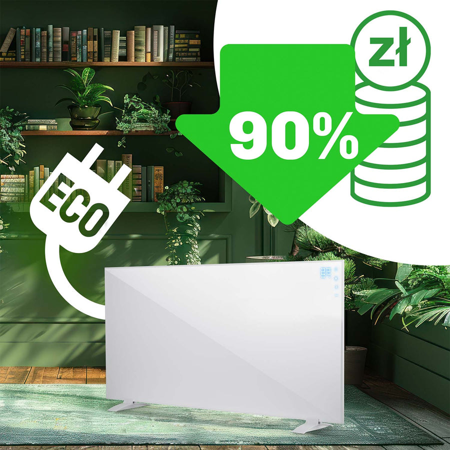 Infrarødt varmepanel 1000 W med WiFi, app, fjernbetjening og touchpanel, 3-i-1 montering – hvid