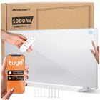 Infrarødt varmepanel 1000 W med WiFi, app, fjernbetjening og touchpanel, 3-i-1 montering – hvid
