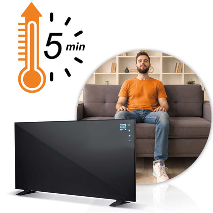 Infrarødt varmepanel 1000 W med WiFi, app, fjernbetjening og touchpanel, 3-i-1 montering – sort