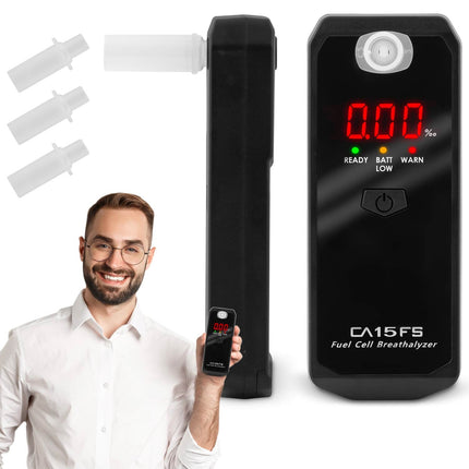Elektrokemisk alkometer med LED-signallamper – inkl. 3 mundstykker