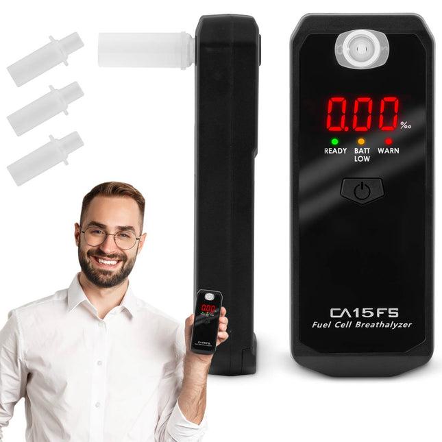 Elektrokemisk alkometer med LED-signallamper – inkl. 3 mundstykker
