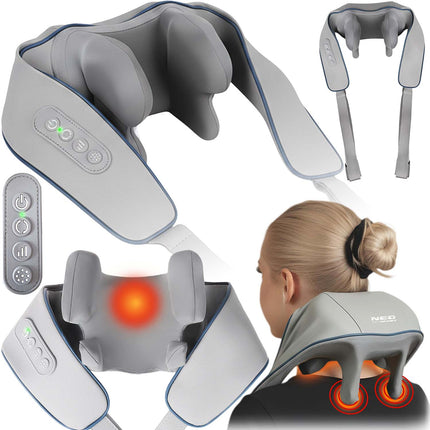 Trådløs shiatsu-massageapparat til nakke og ryg med varme og 3 styrker