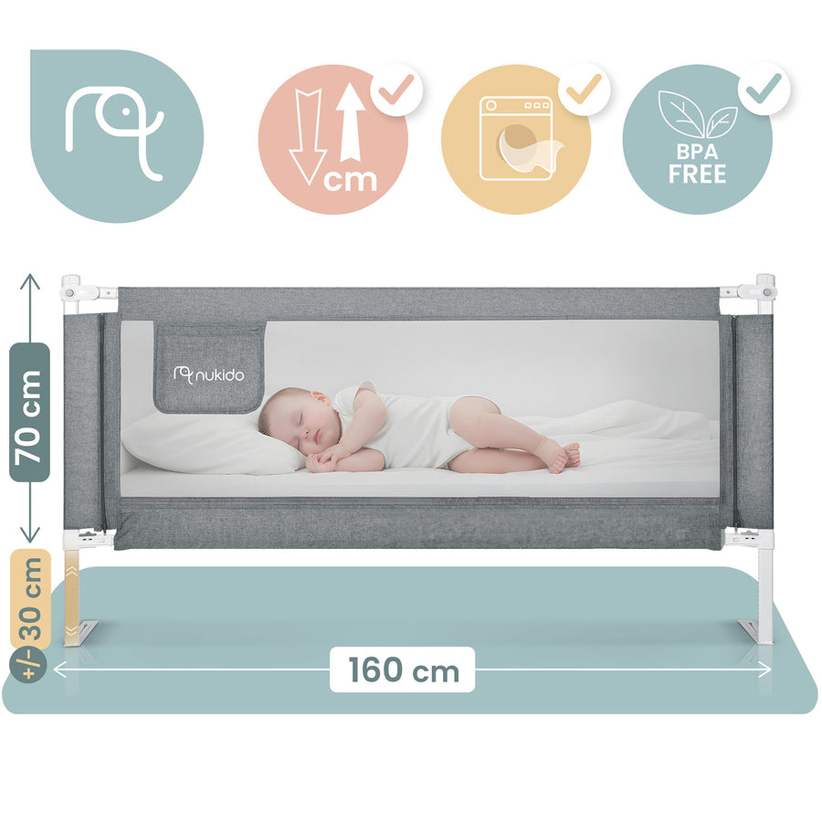 Sengehest med sikkerhedslås 160 cm – grå
