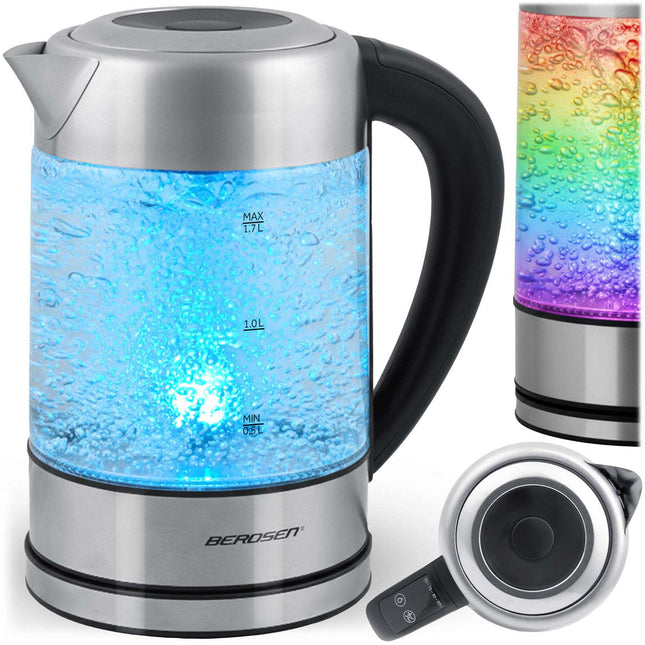 Elkedel i glas 1,7 l med temperaturvalg, touchdisplay og LED-lys