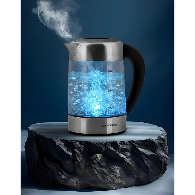 Elkedel i glas 1,7 l med temperaturvalg, touchdisplay og LED-lys