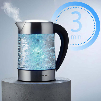 Elkedel i glas 1,7 l med temperaturvalg, touchdisplay og LED-lys