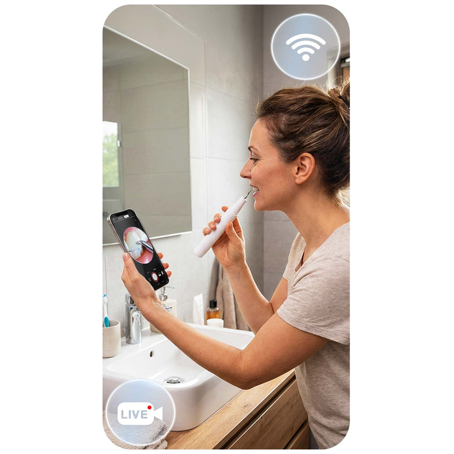 Ultralyds-tandrenser med kamera og app – 4 programmer, LED-lys og tandlægeværktøj