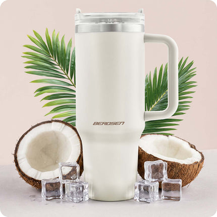 Termokop 1180 ml med sugerør, håndtag og 3-i-1 låg – creme