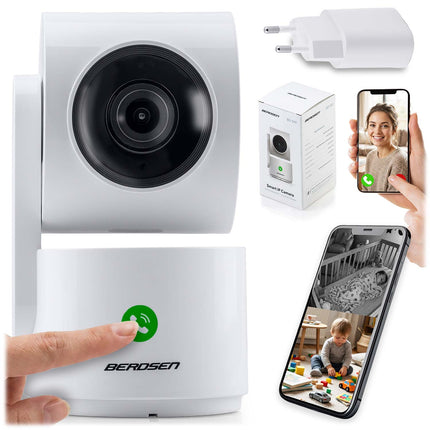 Drejeligt WiFi-kamera 3MP med opkaldsknap – babyalarm med nattesyn og tovejs-lyd