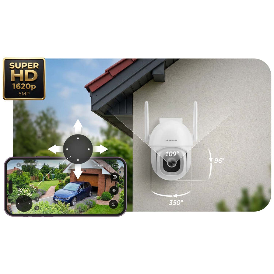 Drejeligt udendørs WiFi-kamera 5MP med farvenattesyn, sirene og persondetektion