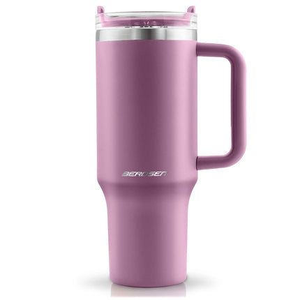 Termokop 1180 ml med 4 farvede sugerør og rensebørste – rosa