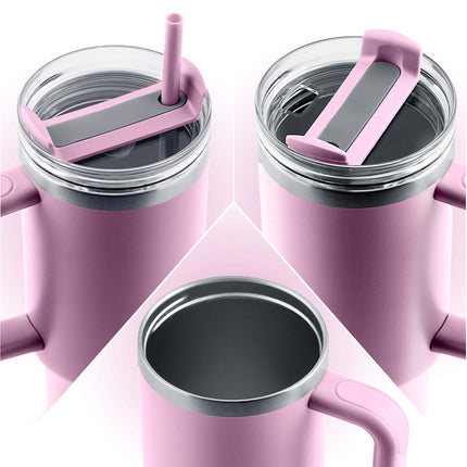 Termokop 1180 ml med 4 farvede sugerør og rensebørste – rosa