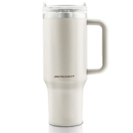 Termokop 1180 ml med 4 farvede sugerør og rensebørste – creme