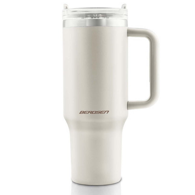 Termokop 1180 ml med 4 farvede sugerør og rensebørste – creme
