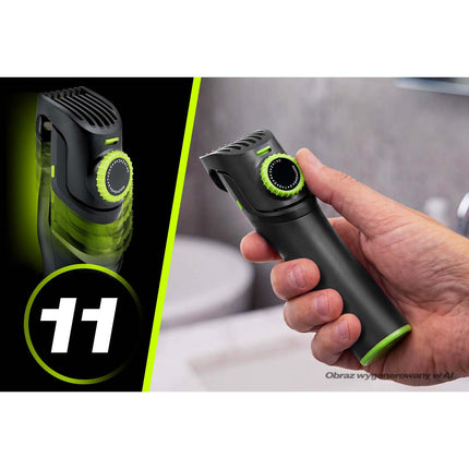 Trådløs hår- og skægtrimmer med titaniumkniv, LCD-display og 1–11 mm kam