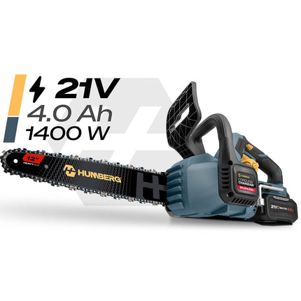 Akku-kædesav 12" med børsteløs motor, 2 x 4 Ah-batterier, 2 kæder og 2 sværd