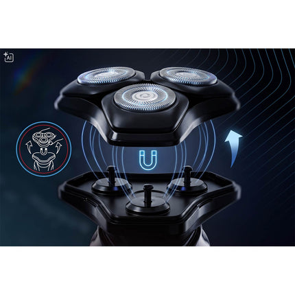 Roterende barbermaskine med 3 hoveder, pop-up trimmer og LED-display – vandtæt IPX6