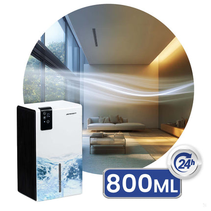Affugter 800 ml/døgn med hygrostat, fjernbetjening, nattilstand og LED-lys