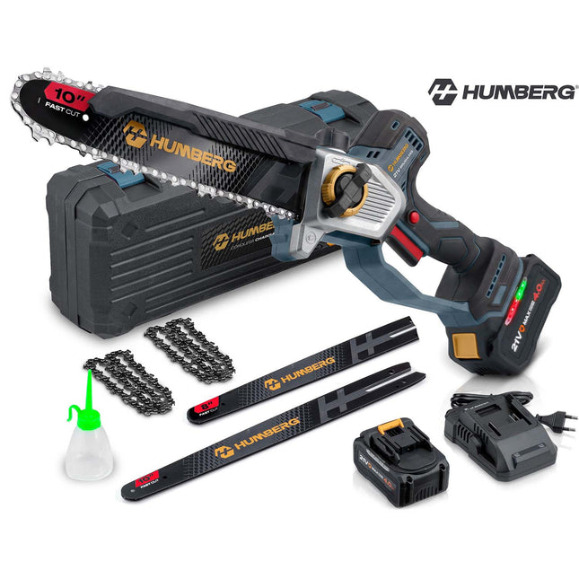 Akku-grensav med børsteløs motor – 4 Ah-batteri, 10"- og 8"-sværd, kuffert