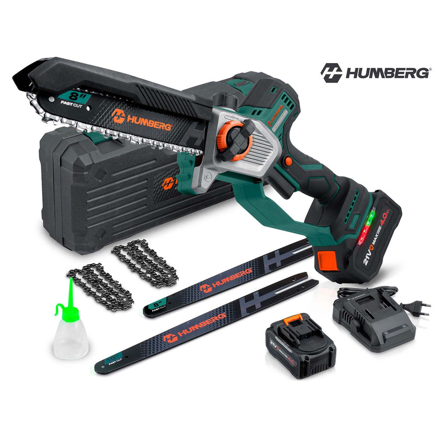 Akku-grensav med børsteløs motor – 4 Ah-batteri, 10"- og 8"-sværd, kuffert