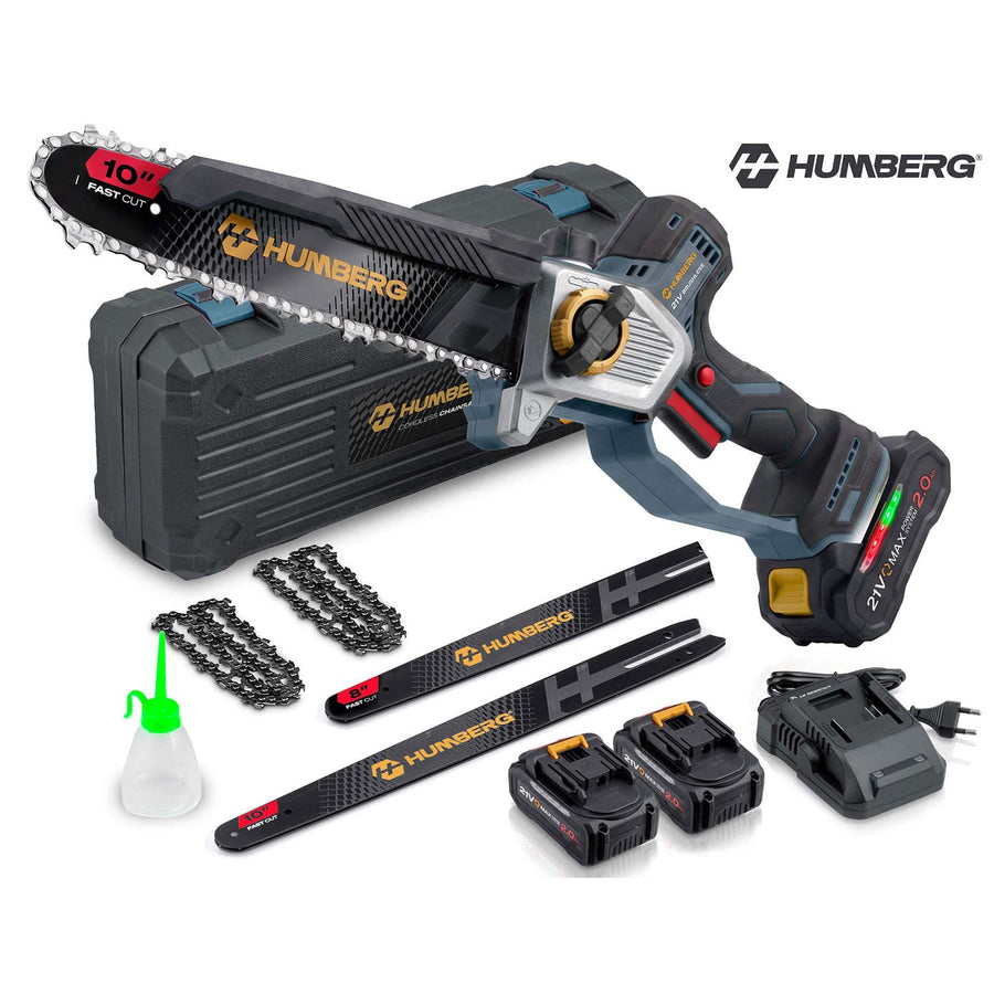 Akku-grensav med børsteløs motor – 2 x 2 Ah-batterier, 10"- og 8"-sværd, kuffert