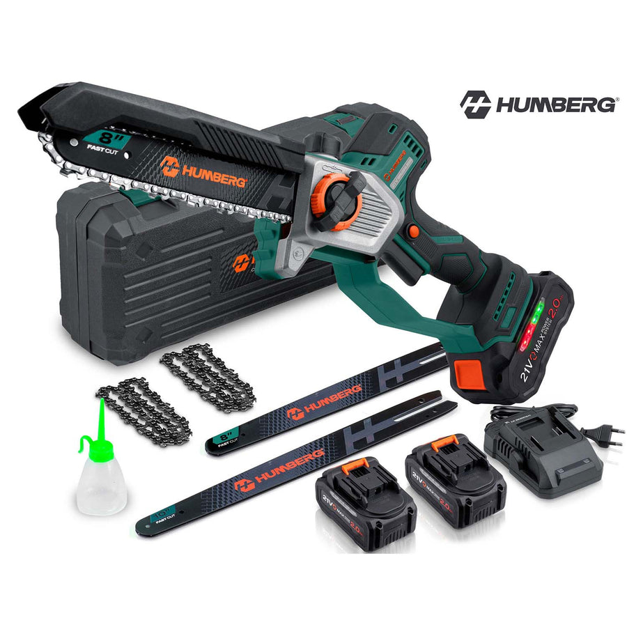 Akku-grensav med børsteløs motor – 2 x 2 Ah-batterier, 10"- og 8"-sværd, kuffert