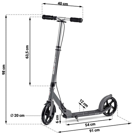 Løbehjul til bykørsel med justerbar højde, foldbart design og store hjul - perfekt til transport og leg