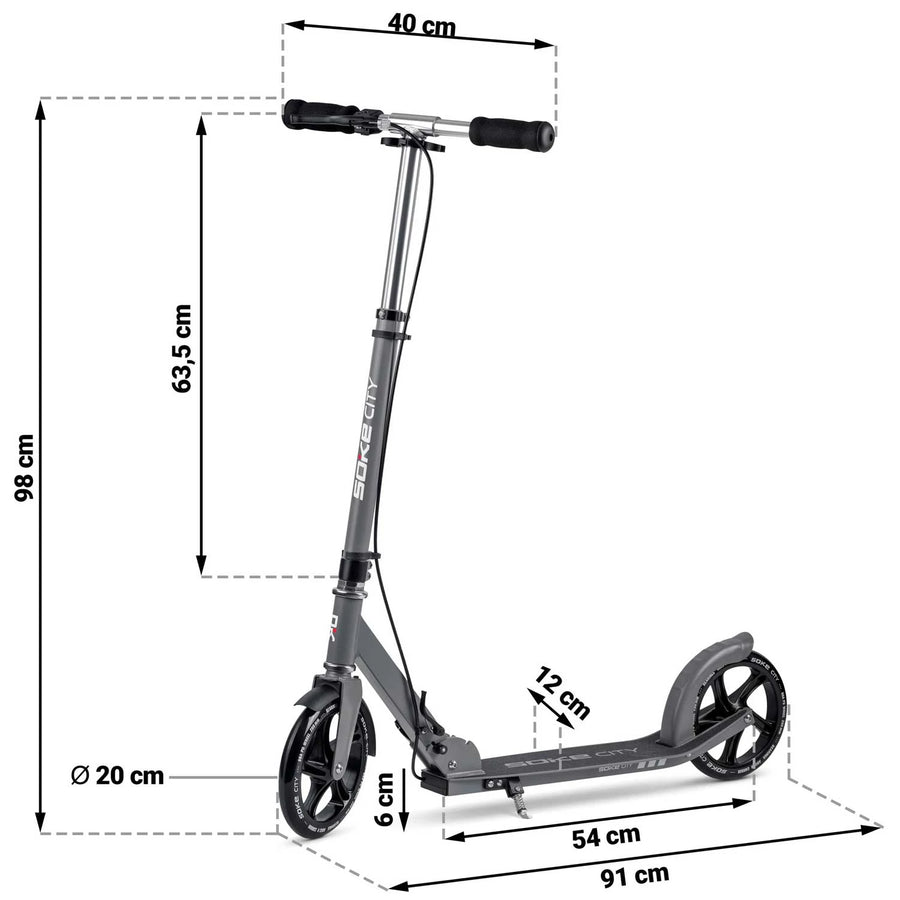 Løbehjul til bykørsel med justerbar højde, foldbart design og store hjul - perfekt til transport og leg