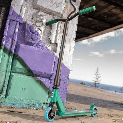 Stuntløbehjul til tricks - Grøn og blå, 100 mm hjul, ABEC-9 lejer, til skatepark og leg