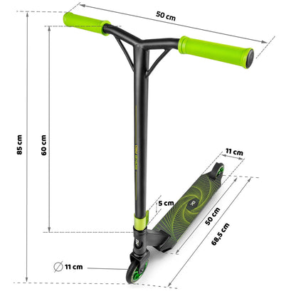 Stuntscooter til børn og unge - Gult og grønt design