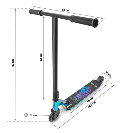 Stunt løbehjul til børn og unge - 360° T-BAR, ABEC-9 lejer, farverig design