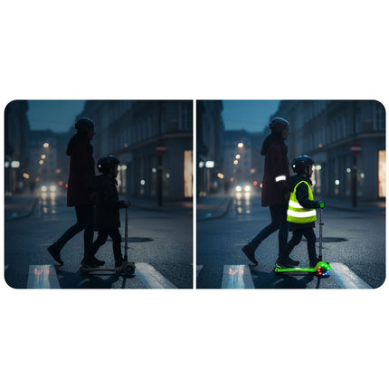 Grønt balanceløbehjul til børn med LED-lys - Sikkert og justerbart