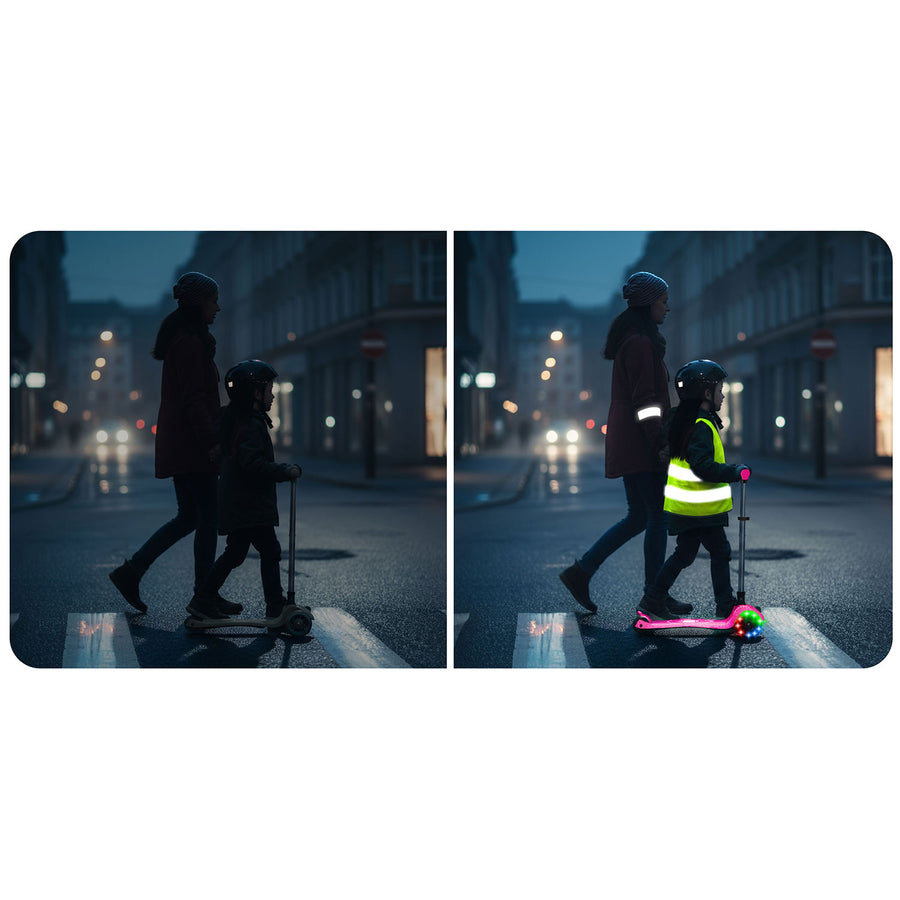 Balanceløbehjul til børn med LED-lys - Justerbar højde, skridsikker platform, sikker og sjov kørsel