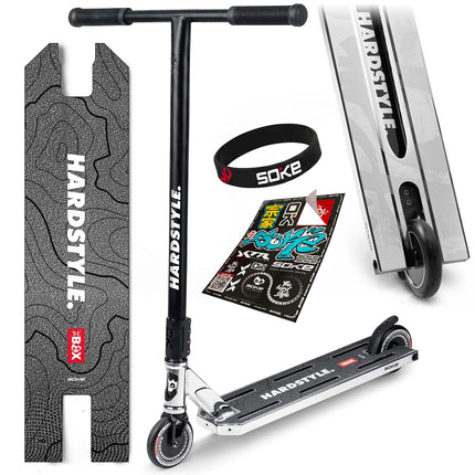 Stunt-løbehjul med 140 mm BOX-deck, SCS-kompression og 110 mm Hollow Core-hjul – sølv og sort