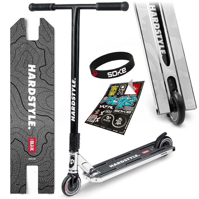 Stunt-løbehjul med 140 mm BOX-deck, SCS-kompression og 110 mm Hollow Core-hjul – sølv og sort