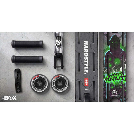 Stunt-løbehjul med 140 mm BOX-deck, SCS-kompression og 110 mm Hollow Core-hjul – sølv og sort, inkl. ekstra griptape