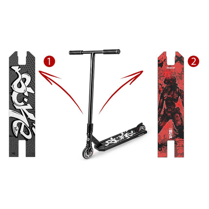 Stunt-løbehjul med 140 mm BOX-deck, SCS-kompression og 110 mm Hollow Core-hjul – sort, inkl. ekstra griptape