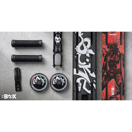 Stunt-løbehjul med 140 mm BOX-deck, SCS-kompression og 110 mm Hollow Core-hjul – sort, inkl. ekstra griptape