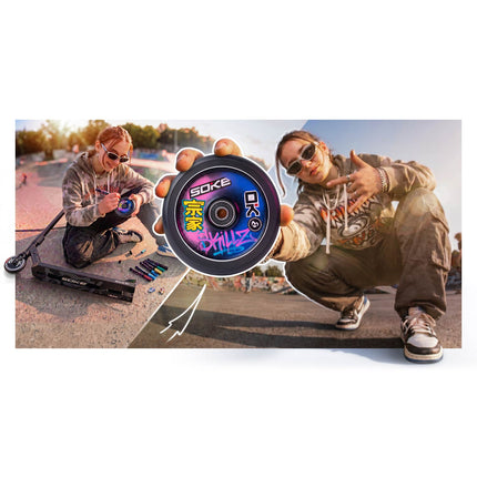 Stunt-løbehjul med 140 mm BOX-deck, SCS-kompression og 110 mm Hollow Core-hjul – sort