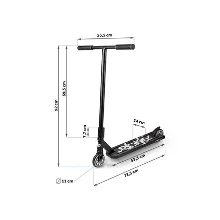 Stunt-løbehjul med 140 mm BOX-deck, SCS-kompression og 110 mm Hollow Core-hjul – sort