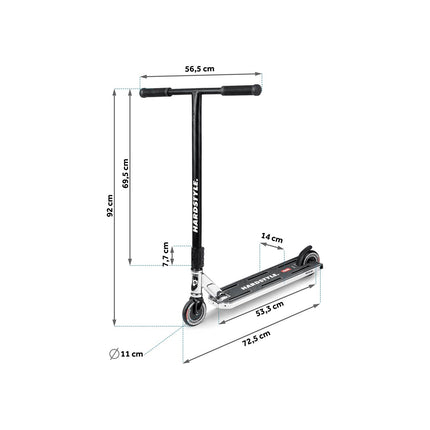 Stunt-løbehjul med 140 mm BOX-deck, SCS-kompression og 110 mm Hollow Core-hjul – sølv og sort