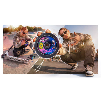 Stunt-løbehjul med 140 mm BOX-deck, SCS-kompression og 110 mm Hollow Core-hjul – sølv og sort