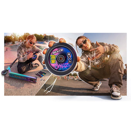 Stunt-løbehjul med 140 mm BOX-deck, SCS-kompression og 110 mm Hollow Core-hjul