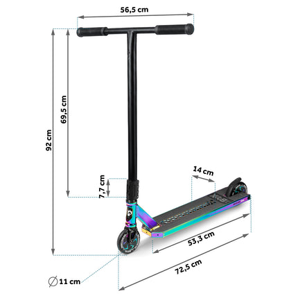 Stunt-løbehjul med 140 mm BOX-deck, SCS-kompression og 110 mm Hollow Core-hjul