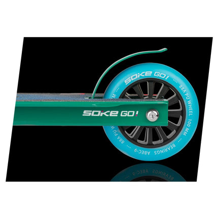 Stuntløbehjul til tricks - Grøn og blå, 100 mm hjul, ABEC-9 lejer, til skatepark og leg