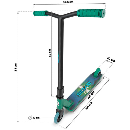 Stuntløbehjul til tricks - Grøn og blå, 100 mm hjul, ABEC-9 lejer, til skatepark og leg