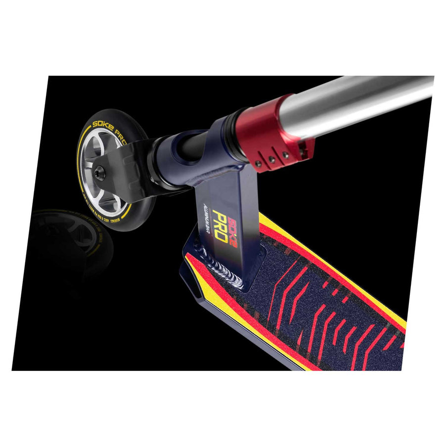 Stunt-løbehjul med 50 cm bredt Y-bar-styr, ABEC-9-lejer og 110 mm hjul – marineblå og rød