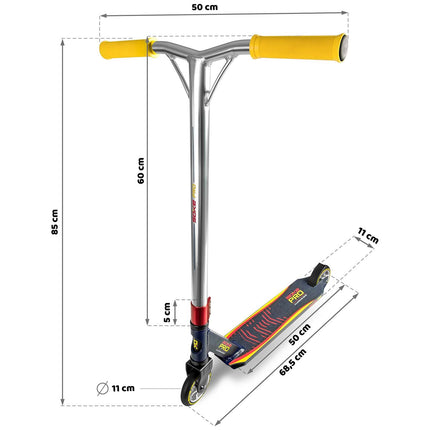 Stunt-løbehjul med 50 cm bredt Y-bar-styr, ABEC-9-lejer og 110 mm hjul – marineblå og rød